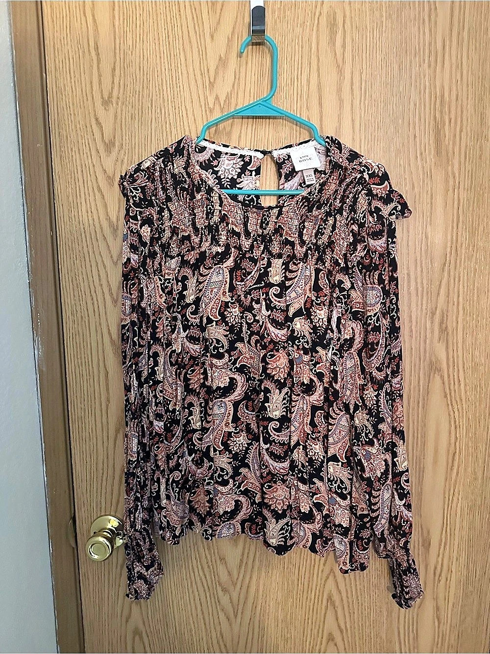Knox Rose Paisley Long Sleeve Blouse in Black & Pink Size XXL Like New